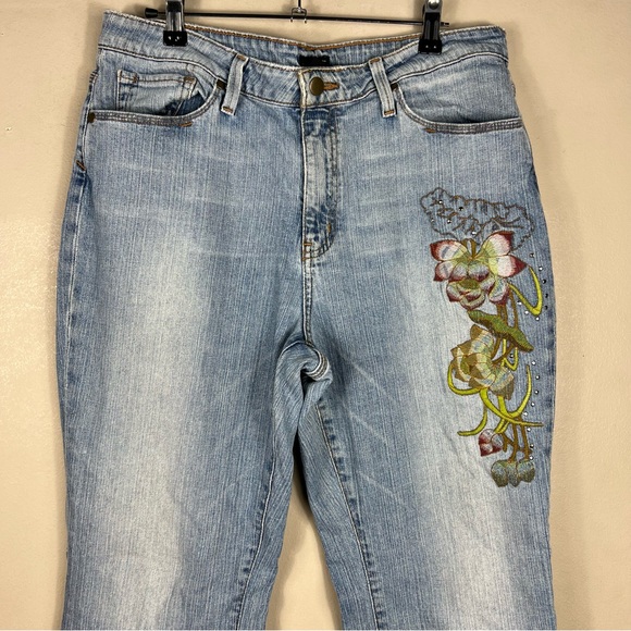 Vintage Y2K Floral Bedazzled Embellished Patch Bootcut Low Rise Jeans - Picture 2 of 7
